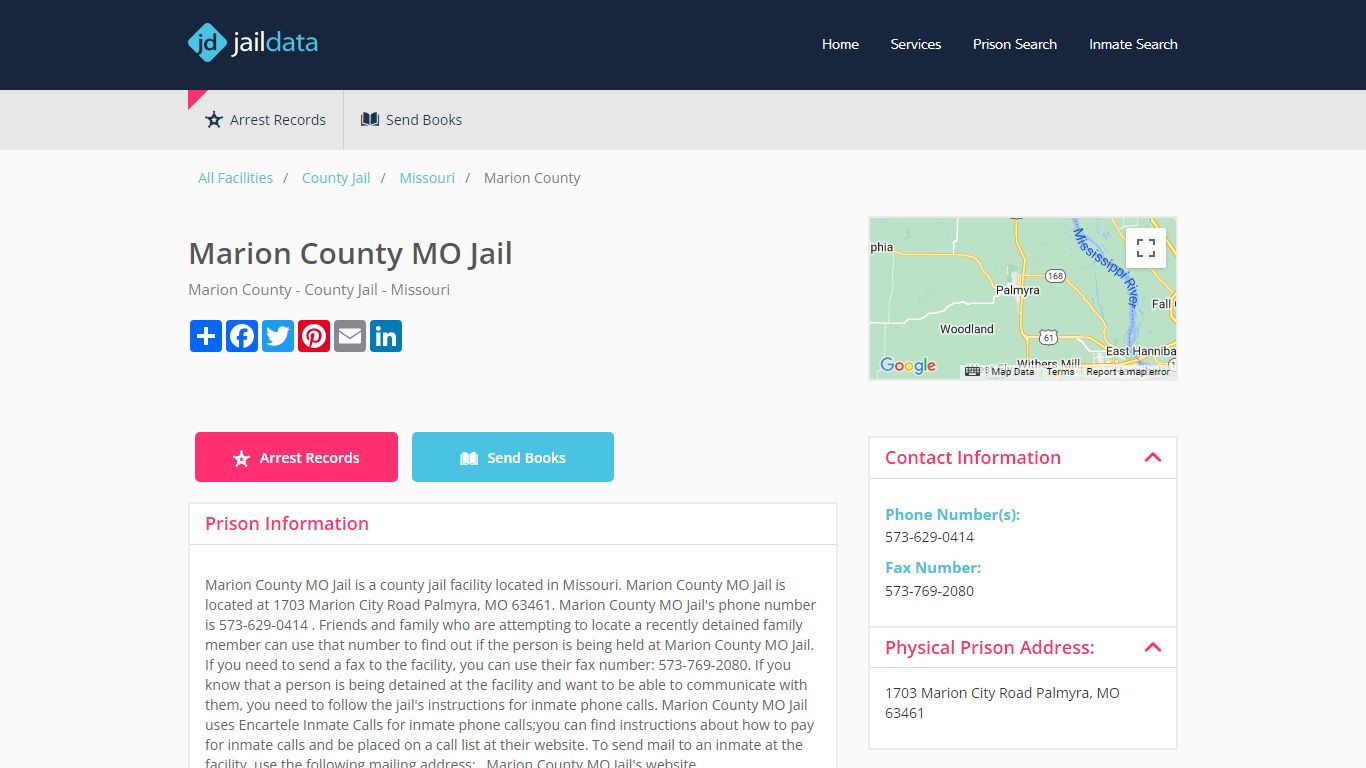 Marion County MO Jail Inmate Search and Prisoner Info - Palmyra, MO